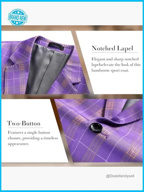 Classic Slim Fit Plaid Blazer Casual Sport Coat for Wedding Party - Picture 6 of 7